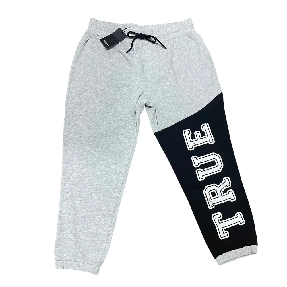 True Religion Mens Contrast Panel Joggers Heather Grey Black XL NWT 700023‎